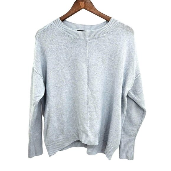 Vince Camuto Womens Sweater Small Oversized Blue Crew Neck Stretch Cropped Hi Lo - Picture 1 of 10